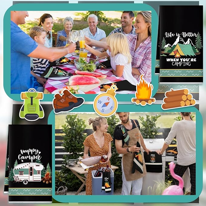 Boyiee 6 Pcs Camping Kitchen Towels Black Absorbent Dish Towels Bonfire Tent