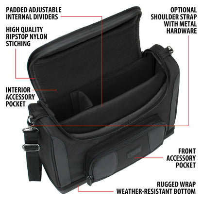 USA Gear Tablet Bag Compatible with 11 inch iPad Pro, 10.9 iPad Air, 10.2 inch Tablet - Compact Messenger Bag with Durable Exterior, Soft Adjustable Interior Fits Keyboard, Charger, more (Black)