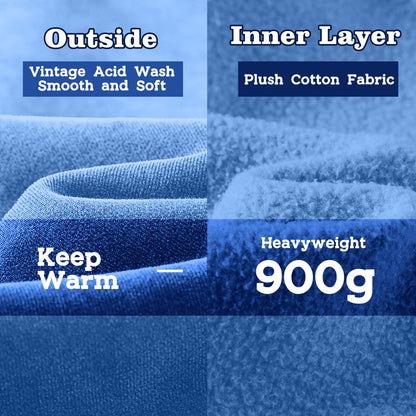 FAIABLE Mens Hoodies Oversized Unisex Acid Wash Hoodie Heavyweight Fleece Vintage Washed Distress Cotton Sweatshirt Men Women Couples Streetwear College Casual Fall Winter Autumn 2025 Bright Blue