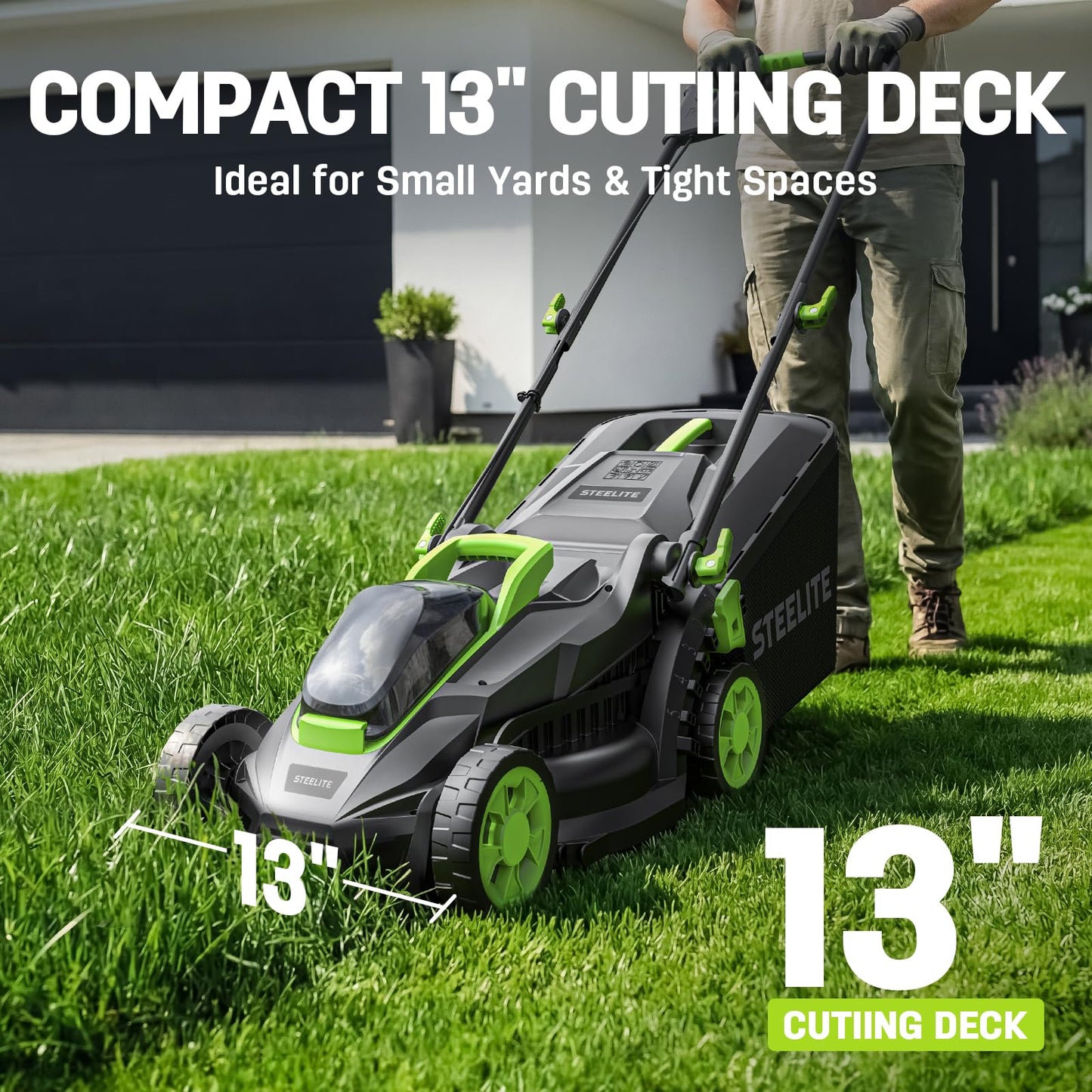 STEELITE 20V Electric Lawn Mower & 12-Inch 2-in-1 String Trimmer/Edger Combo, 13-Inch Cordless Mower with 4.0Ah + 2.0Ah Batteries & Charger, 5 Replacement Spools for Small Lawns