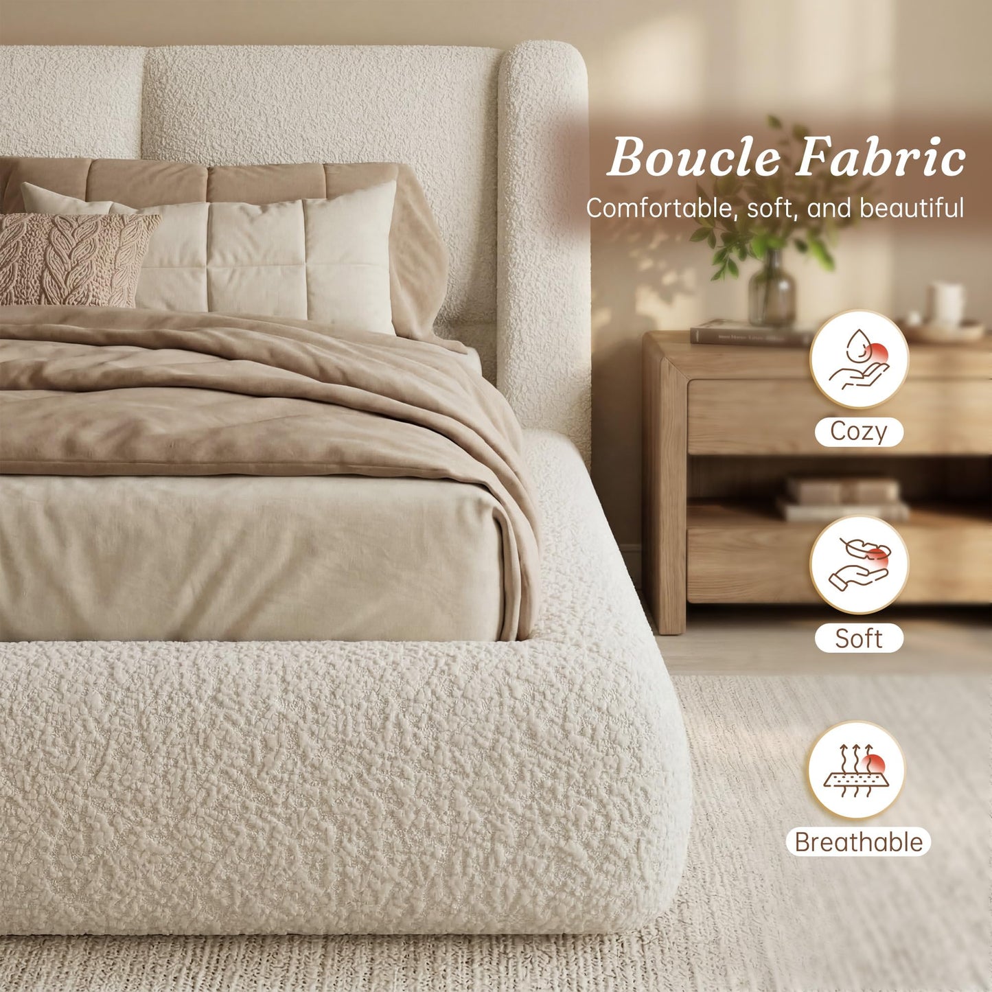 Homkdom Cloud Bed Frame Queen Size with 5" Headboard Protection