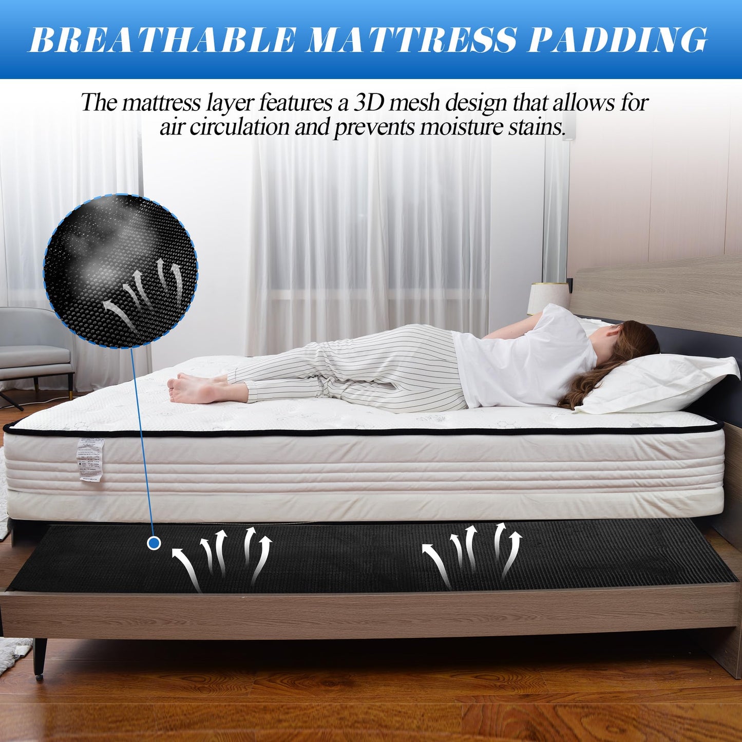 RV Mattress Underlay Breathable, 80 x 59 in Queen Size 3D Air Meshfiber Under Mattress Pad, RV Under Mattress Ventilation for Bed Camper Boat