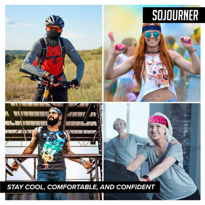SoJourner Bags Neck Gaiter Face Mask Bandana (9 Pack) - Neck Gators Face Coverings for Men & Women I Rave Accessories for Halloween
