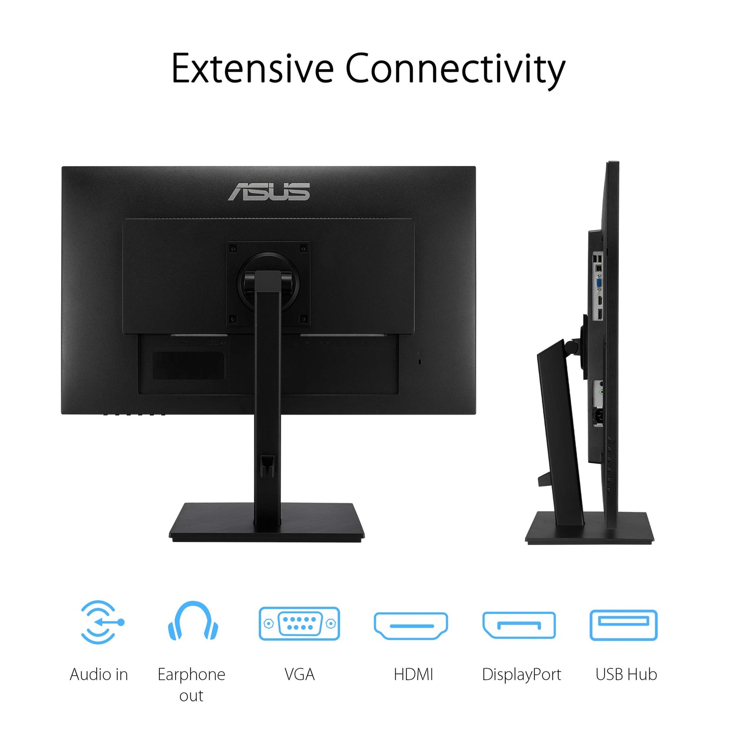 ASUS VA27DQSB 27” Monitor, 1080P Full HD, 75Hz, IPS, Adaptive-Sync, Eye Care, HDMI DisplayPort VGA USB Hub, Frameless, Ergonomic Design, VESA Wall Mountable,Black