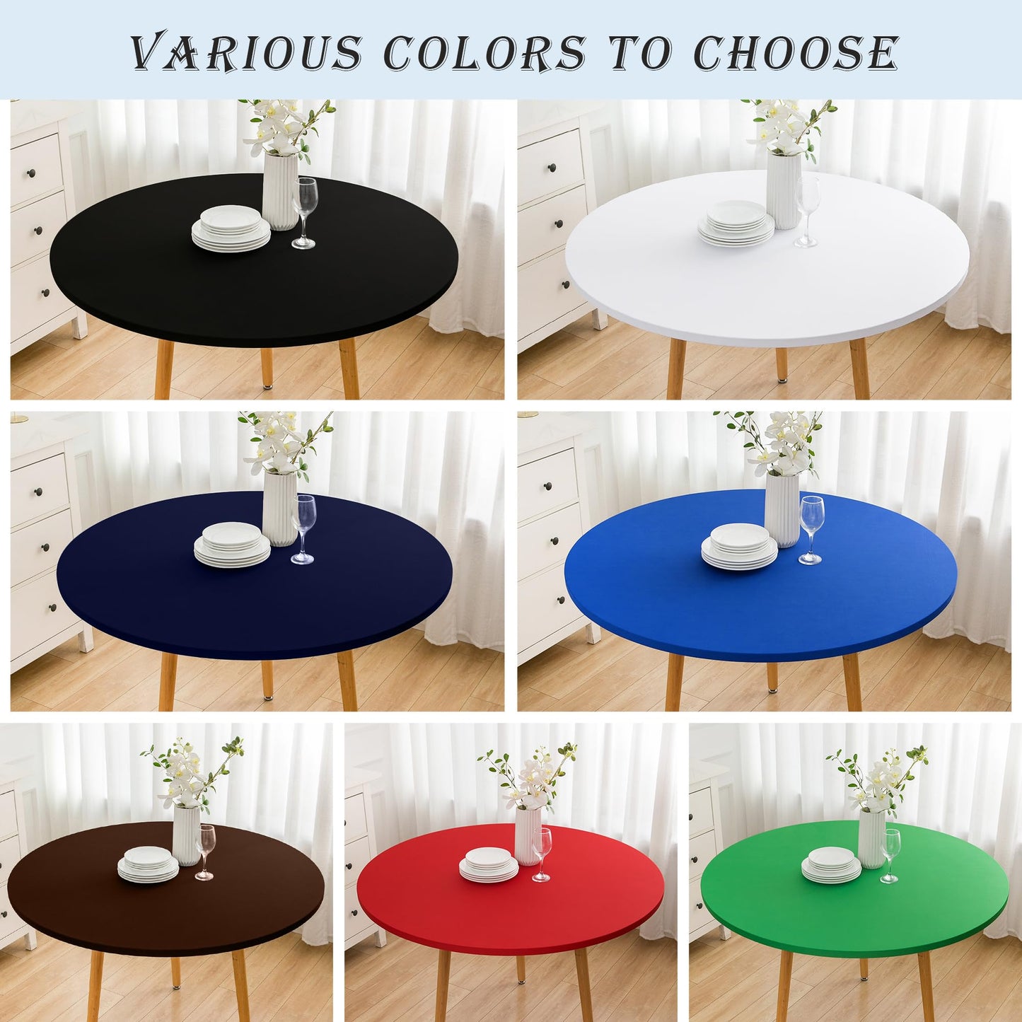 Wolkemer 5ft Fitted Round Tablecloth Spandex Stretch Cocktail Table Cover Elastic Edge Navy Table Topper Cap for Dining Wedding Party Picnic 60 Inch