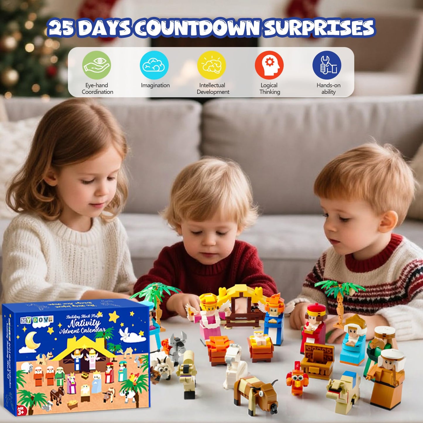 Nativity Advent Calendar 2025 Kids- 24 Days Christmas Giftcountdown Calendar Set 1500 PCS Building Blocks Kits, Stocking Stuffer Building Toys for Boys & Girls, Teens & Adults with Individual Packaging