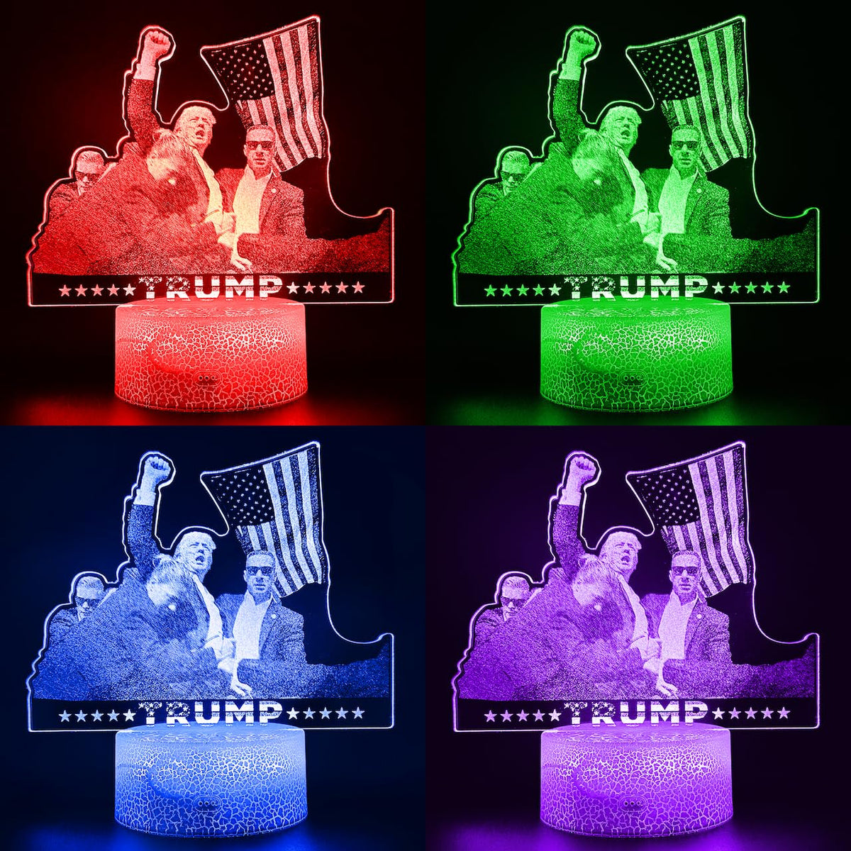Ikavis 3D Trump Fan LED Night Light 2024, MAGA Patriotic Illusion Lamp, 7 Color Changing Illusion Lamp with Touch Control, Presidential Collector Gift
