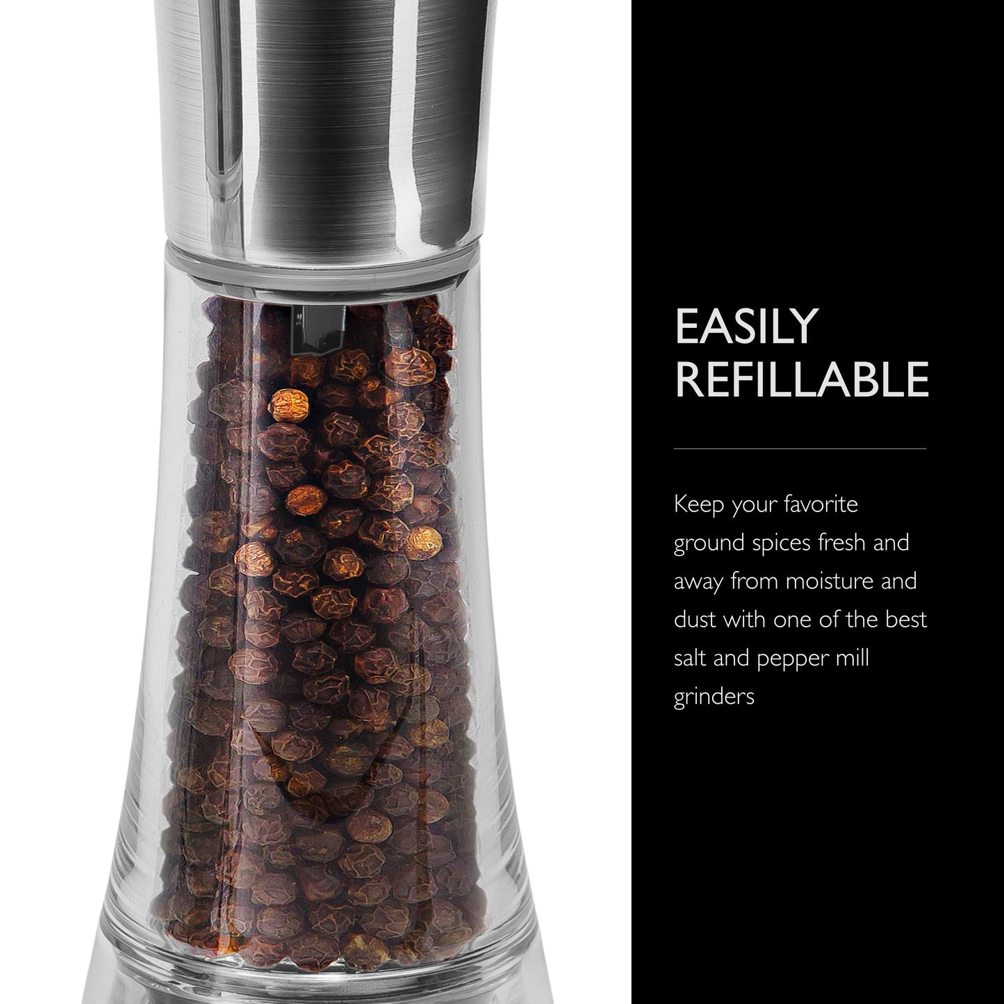 Cole & Mason Everyday Style Salt & Pepper Mill Gift Set - Salt & Pepper Shakers - Everyday Kitchen Tool & Home Essentials - Acrylic & Stainless Steel Shaker Set