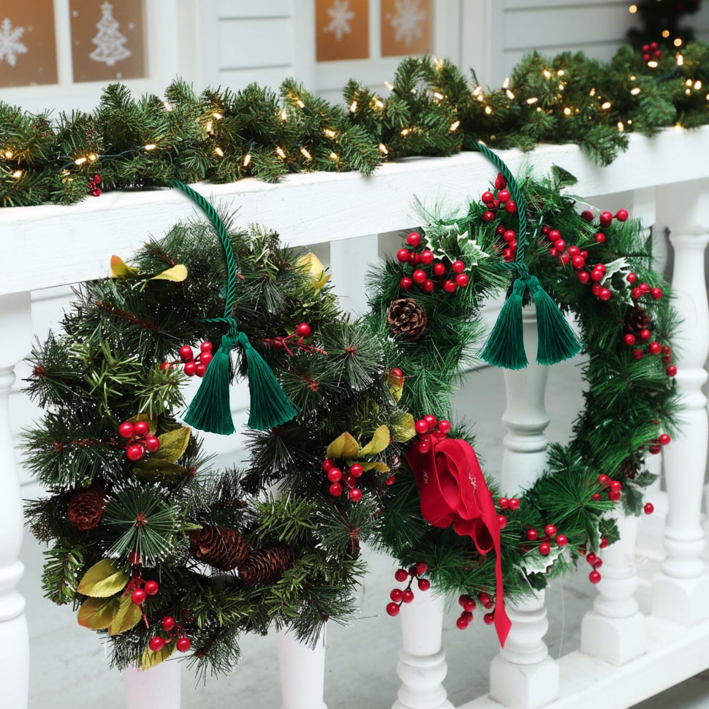 Zhengmy 15 Pcs 24 Inch Christmas Garland Ties with Tassels Decorative Twist Tie for Banister Reusable Flexible Twist Tie for Garland Fireplace Staircase Banister Home Xmas Holiday Decorations (Green)