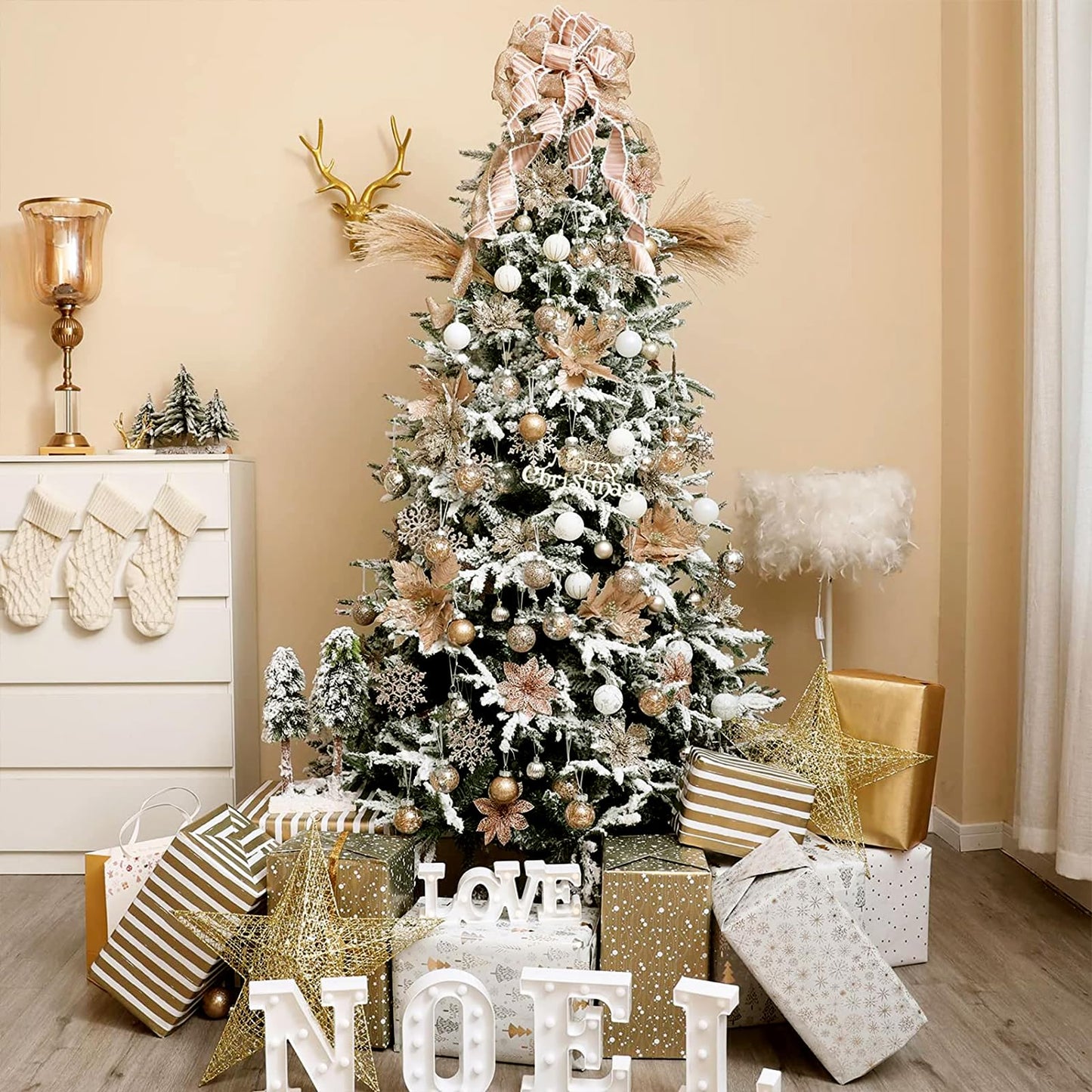 CristBest 30ct Christmas Ball Ornaments-60mm/2.36" Shatterproof Clear Plastic Xmas Balls Baubles Set with Stuffed Delicate Sparkling, Hanging Christmas Tree Decorations (Champagne Gold)