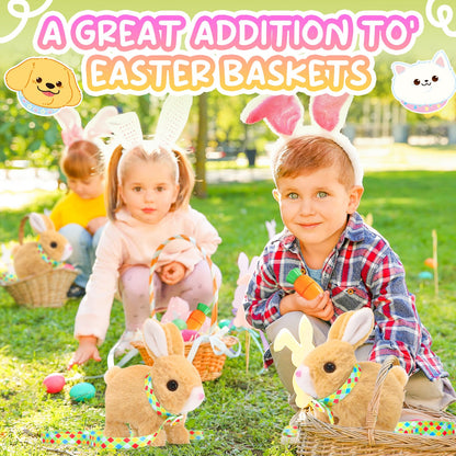 Tagitary Plush Toys Bunny Electronic Toy with Sounds,Wiggling Ears,Hopping,Twitching Mouth and Nose, Interactive Rabbit Toy for Kids with Leash,Easter Christmas Birthday Gift for Toddlers Kids