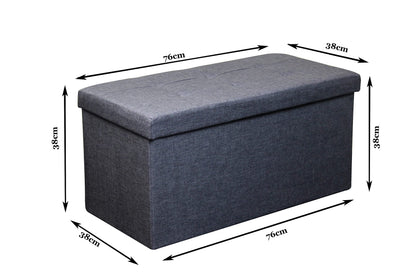 HomeHarmony Folding Storage Ottoman Seat, Stool, Toy Storage Box Linen Look (Grey Large)