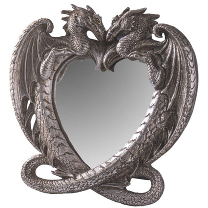 Pacific Trading Gothic Heart Shaped Dragon Mirror, Collectible Medieval Home Accent Décor Resin Piece for Wall or Tabletop Shelf, 6.3 x 5.91 Inches