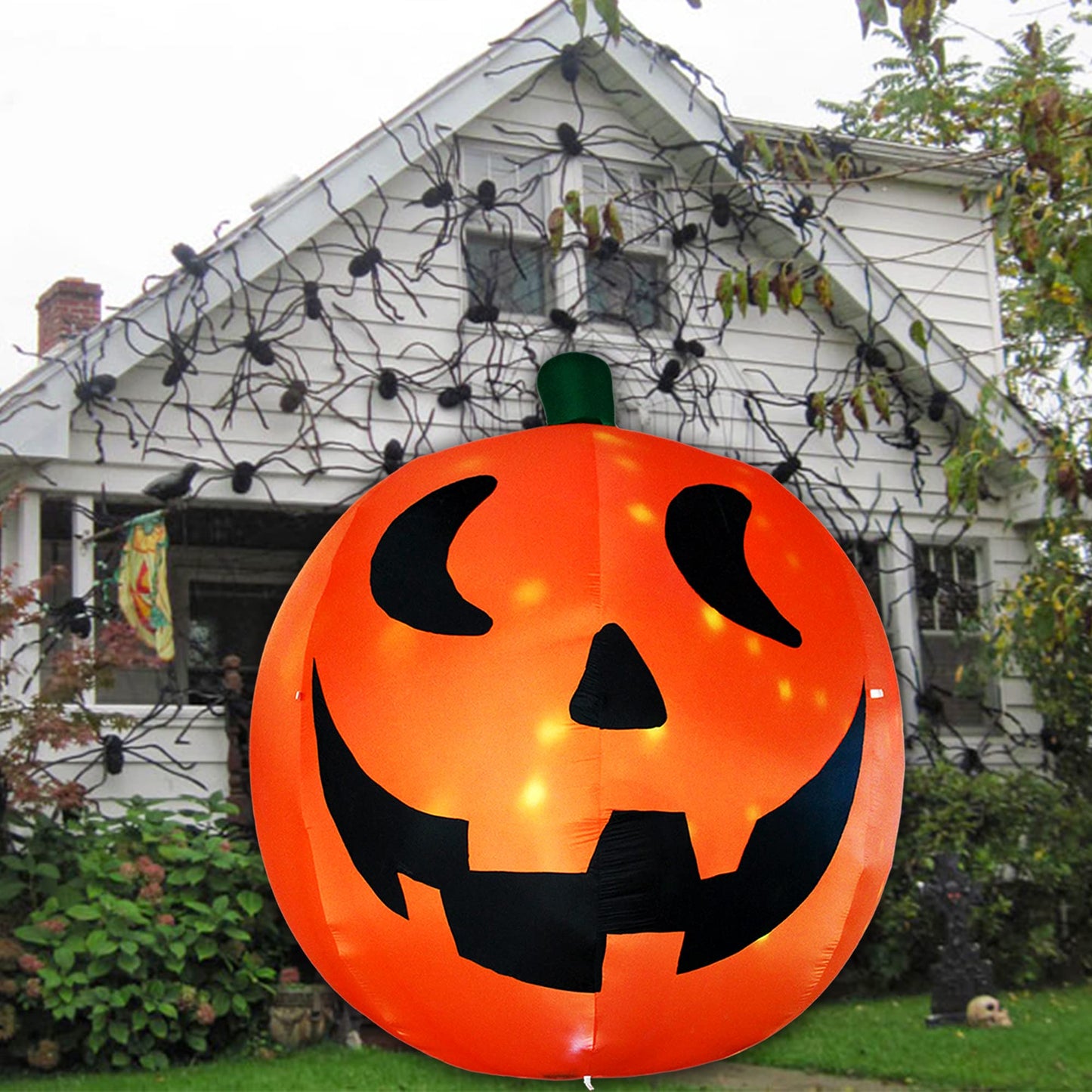 AJY 10 Feet Halloween Inflatable Giant Pumpkin with Build-in LEDs Blow Up Inflatables for Halloween Party Indoor Outdoor Blow Up Decoration Yard Garden Lawn Decorations