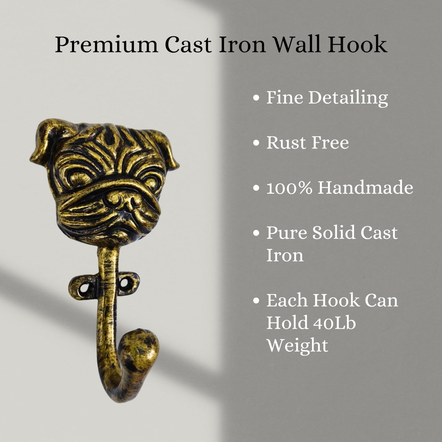 AYZCORP Set of 3 Cast Iron Dog Shape Coat Hooks Wall Art Decor-Dog Shape Hangers and Key Holder-Clothes Rack and Backpack Hanger-Coat Hooks Home Decor for Storage, Living Room (Brass Antique)