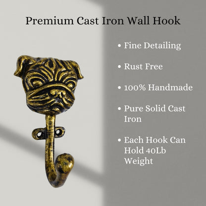 AYZCORP Set of 3 Cast Iron Dog Shape Coat Hooks Wall Art Decor-Dog Shape Hangers and Key Holder-Clothes Rack and Backpack Hanger-Coat Hooks Home Decor for Storage, Living Room (Brass Antique)