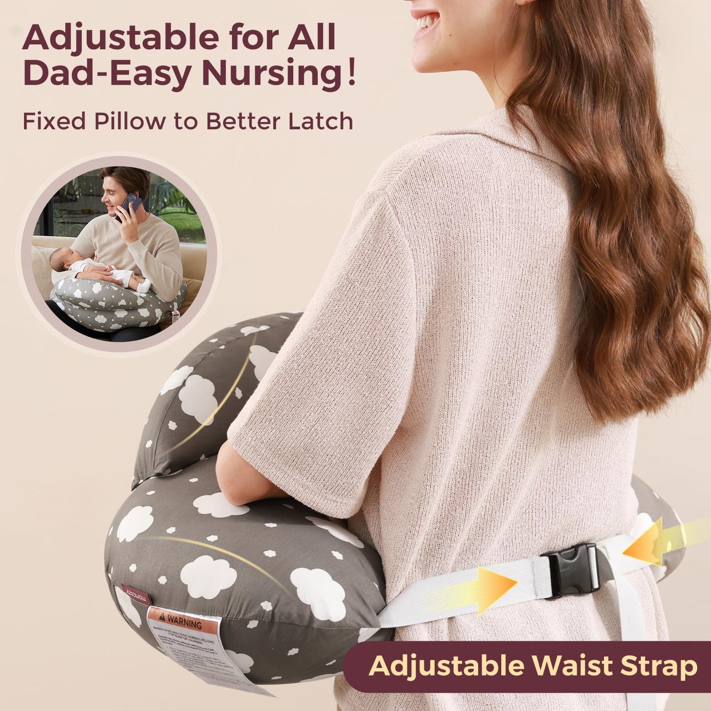 Momcozy Original Nursing Pillow for Breastfeeding-Pioneering Safety Fence- Wider Feeding Pillows for More Support for Mom & Baby- Easier Nursing & Hand Free- Fit for All, Removable Cotton Cover