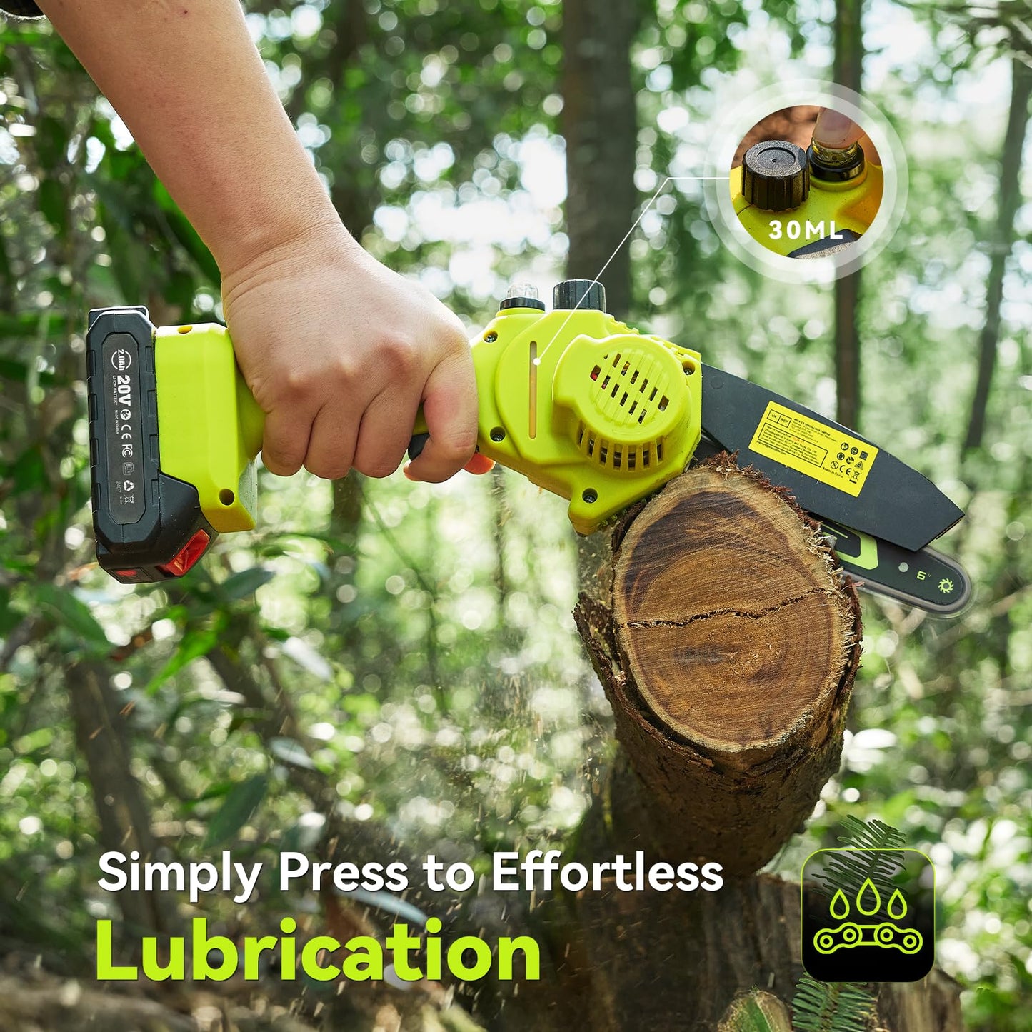 Supstable Mini Chainsaw 6 Inch, Electric Chainsaw Cordless, Battery Powered Chain Saw with Oiler, 2pcs 2000mAh Batteries, Small Handheld Garden Saws for Tree Branch Wood Cutting, Gifts for Men Women