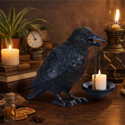Gothic Crow Lamp with Tealight Candle Holder Raven Statue Halloween Decor Black Bird Decorations Indoor Gothic Home Decor for Living Room Tabletop Shelf Bedroom Unique Goth Witchy Gifts