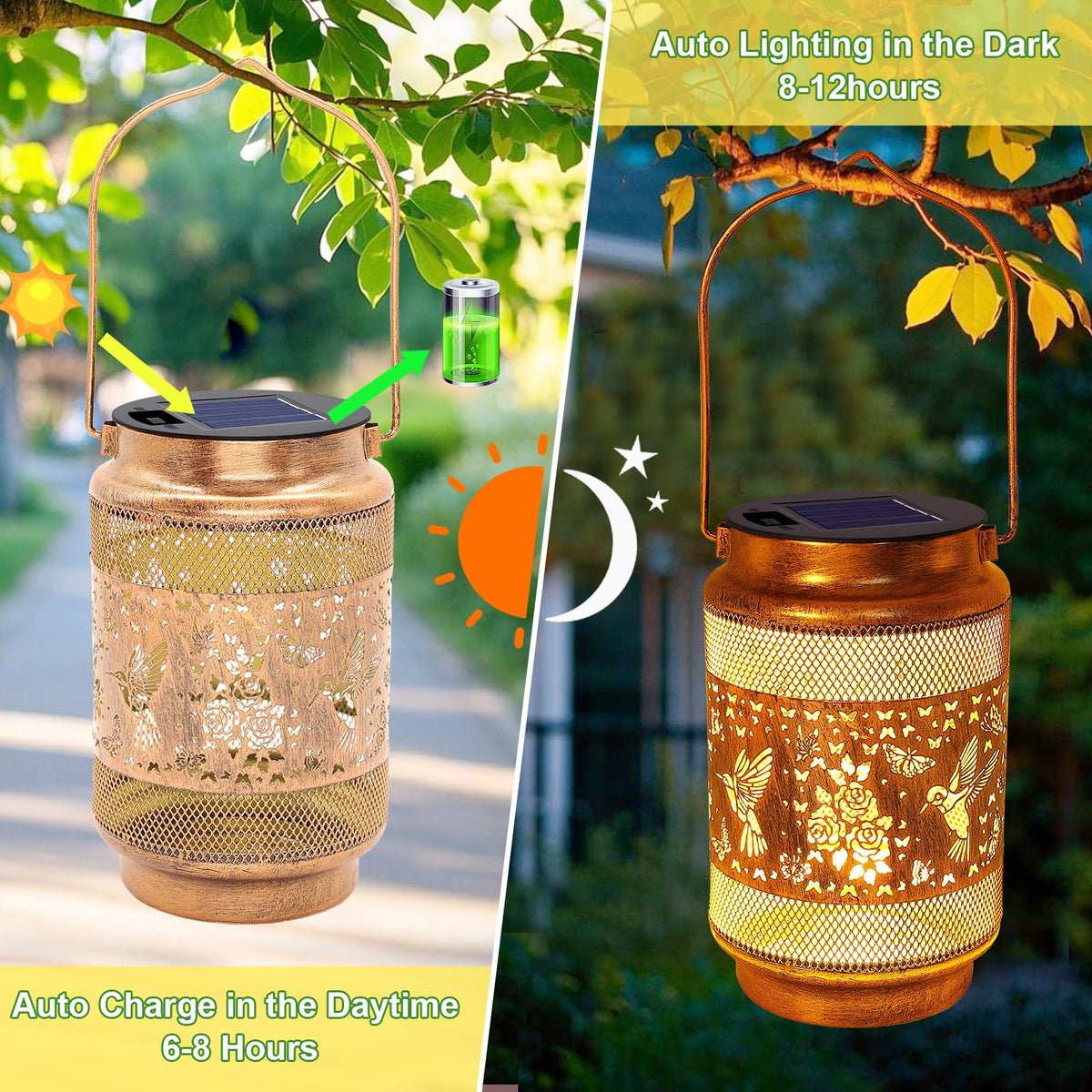 Hummingbird Solar Lanterns Outdoor Waterproof with Shepherd Hook, Gifts for Mothers Day Birthday Women Mom Grandma, Metal Solar Hanging Lights Garden Decor for Outside Yard Patio Pathway Porch