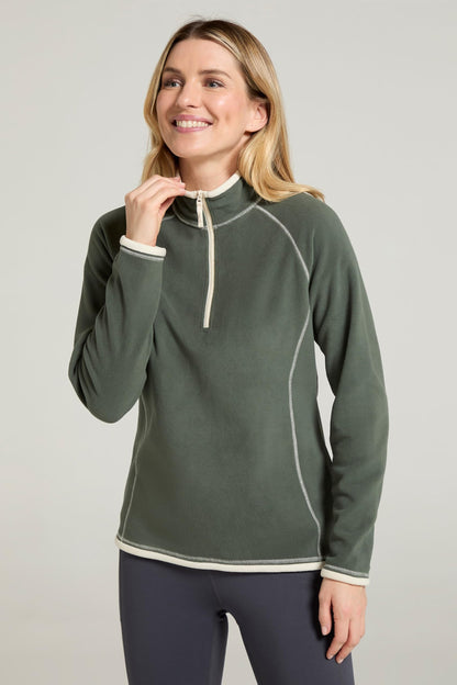 Mountain Warehouse Montana Womens Microfleece - Breathable Ladies Sweater, Quick Drying Pullover, Warm Fleece Jacket, Half Zip - For Spring Summer, Travelling, Outdoors Dark Green Women's Size 16
