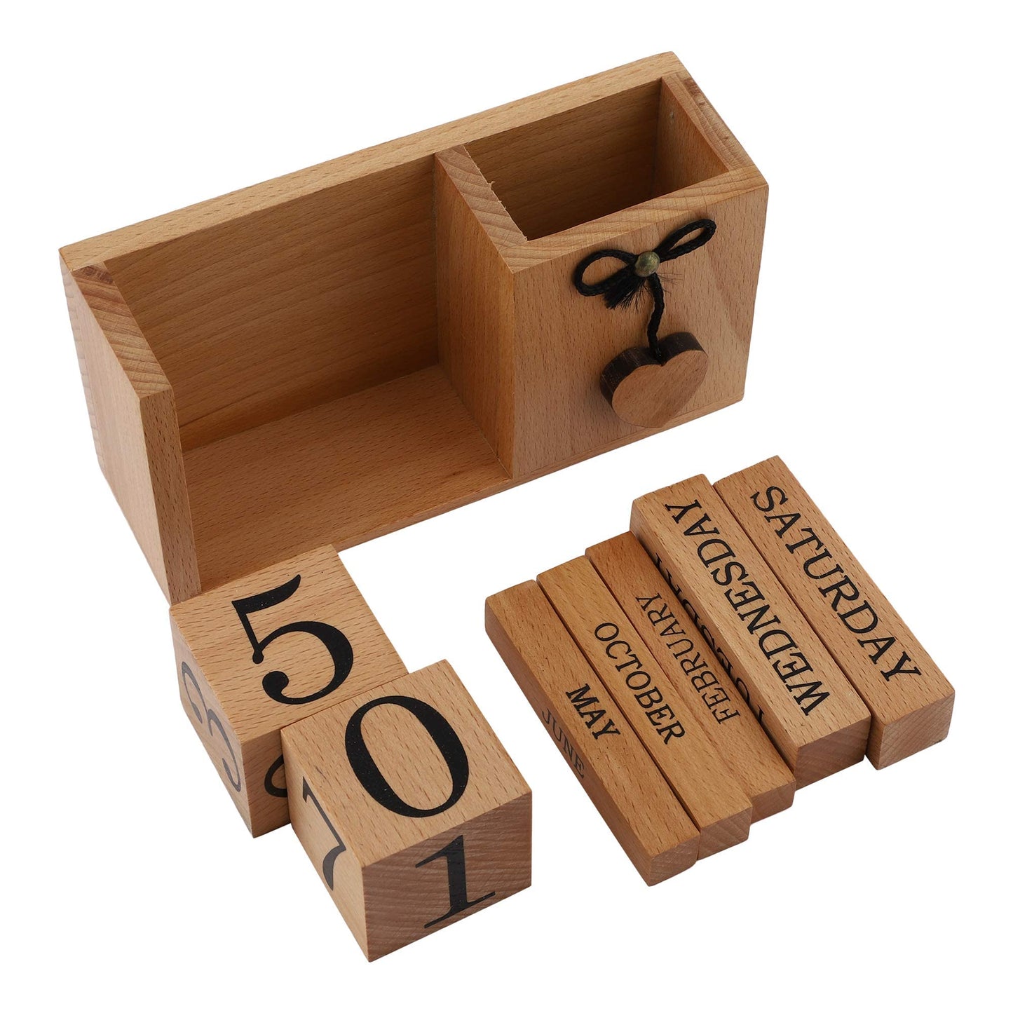 Frescorr - Wooden Perpetual Calendar for Desk, Wood Month Date Display Blocks for Teachers, Students, Classrooms, Farmhouse Office Decor, Desk Accessories