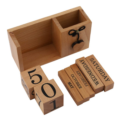 Frescorr - Wooden Perpetual Calendar for Desk, Wood Month Date Display Blocks for Teachers, Students, Classrooms, Farmhouse Office Decor, Desk Accessories