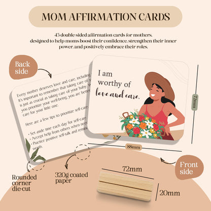 45 PCS New Mom Affirmation Cards for Postpartum - Mothers Day Gifts - New Mom Essentials Gifts with Empowering Messages - Postpartum Affirmation Cards with Wooden Stand & Metal Box for Mothers Day