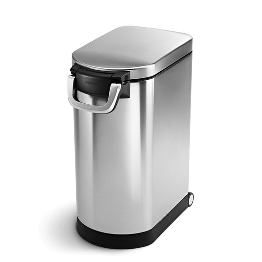 simplehuman CW1886 30L 15KG Large Pet Dog Dry Food Storage Container Bin, Lid-Mounted Measuring Scoop, Airtight Seal, Pet-Proof Lock, Removable BPA-Free Inner Bucket, Brushed Stainless Steel