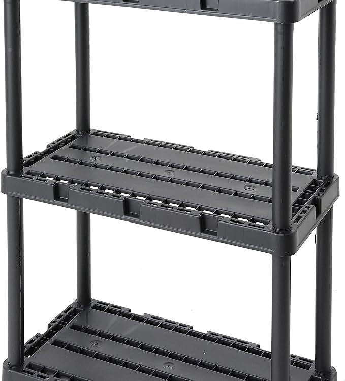 Gracious Living 2 Pack Light Duty Storage Shelves, Knect-A-Shelf 3-Shelf Ventilated Shelving Rack Organizer for Home, Garage, Basement, Laundry, Black