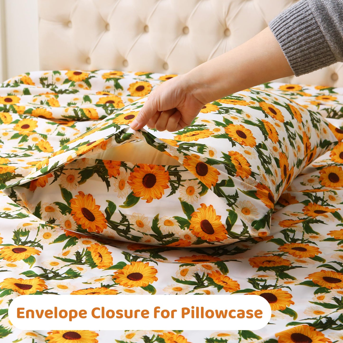Mooreeke Cozy Vintage Microfiber Printed Floral Twin Sheet Set - Soft & Breathable Yellow Sunflower Bed Sheets with Extra Deep Pocket - Non-Slip Fitted Design - Sunflower Pattern - Twin