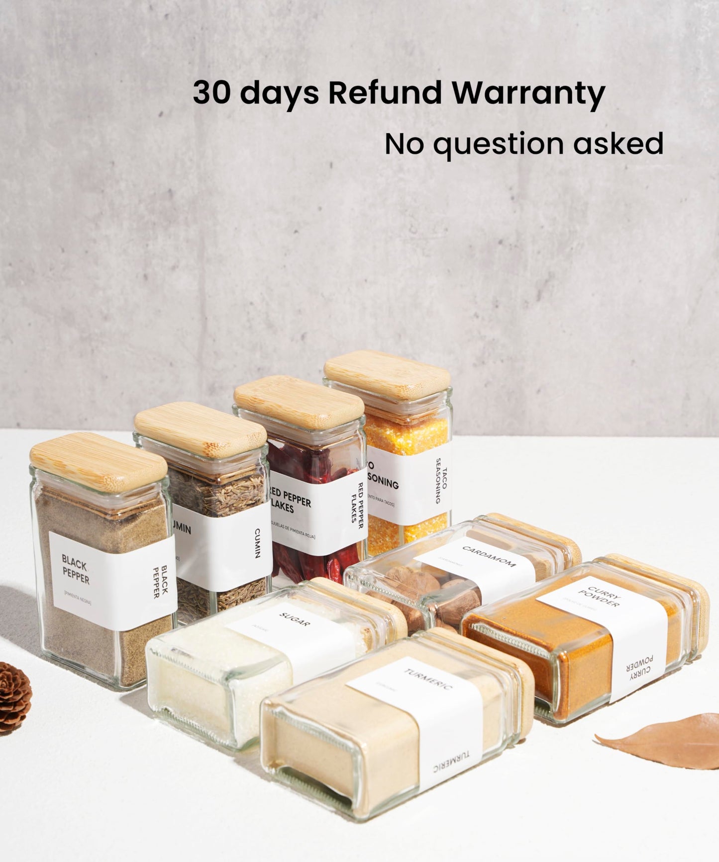 APT 1101 Glass Storage Jars with Bamboo Lid, glass canisters with airtight lids, Clear jars with lids for Spice, Cookie, Candy, Tea, Coffee Bean and Rice (White, 4oz, set of 12)