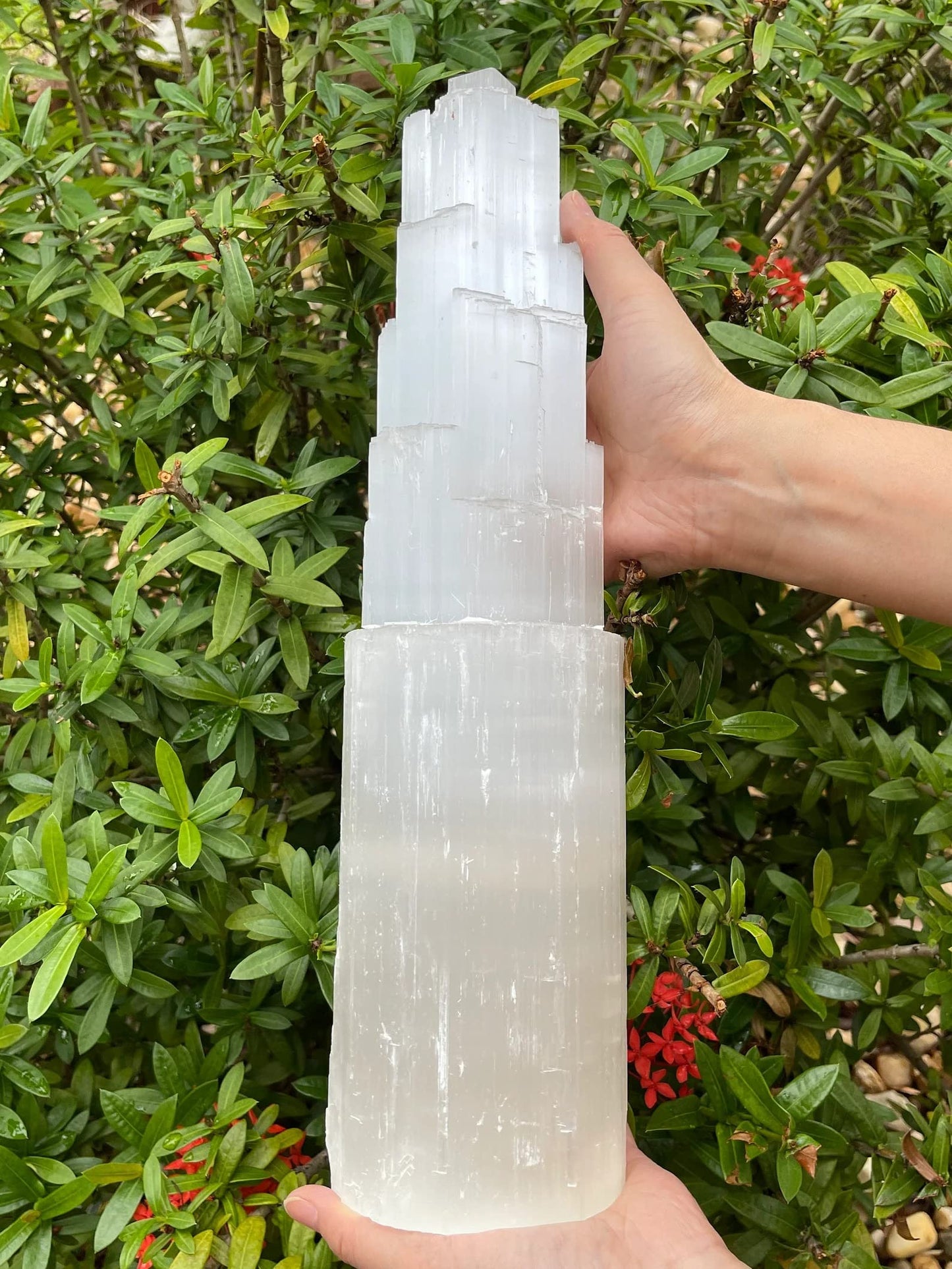 GAF TREASURES Selenite Skyscraper Tower Light – Natural White Healing Crystal, Choose Size 6", 8", 10", 12", 16" (15-17")