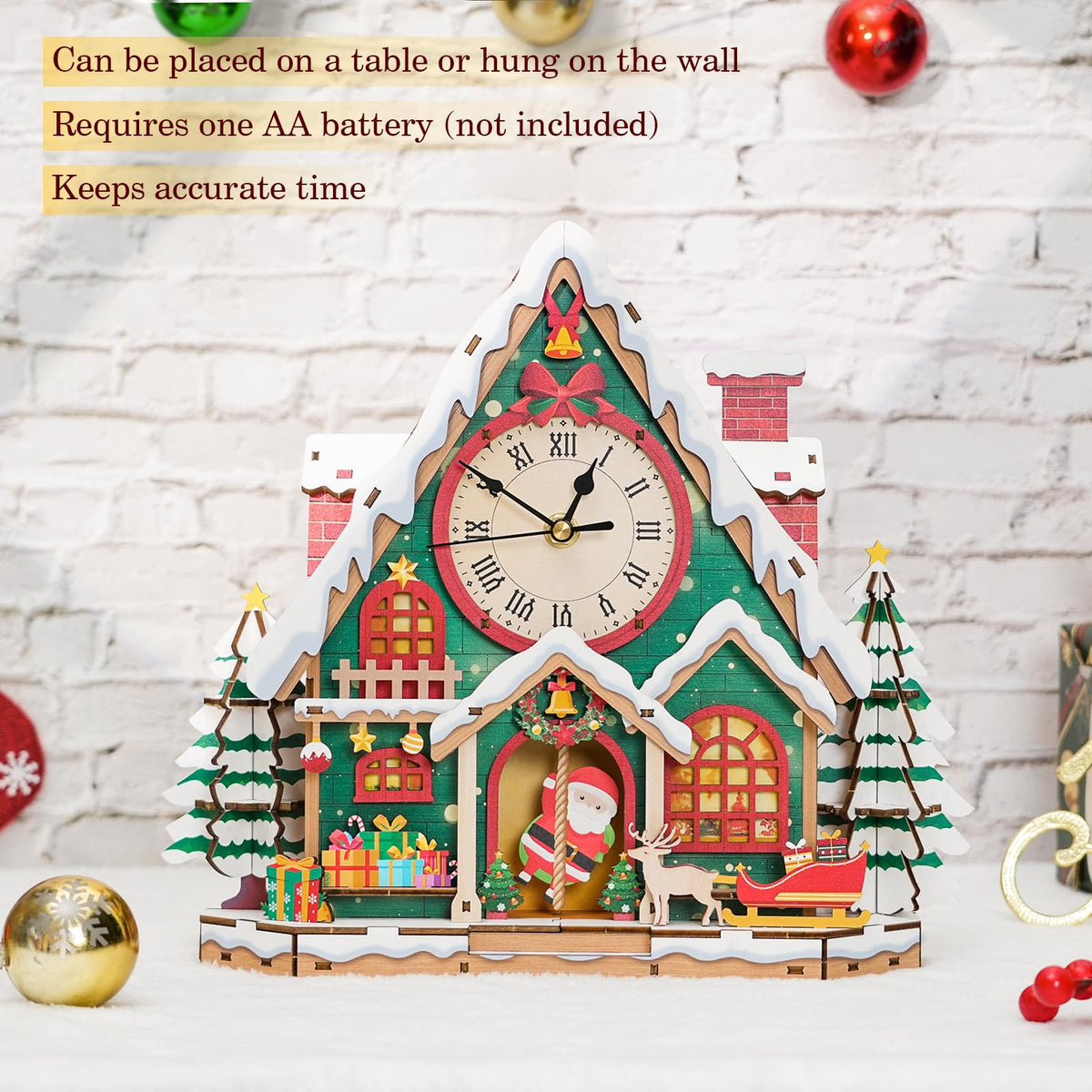 Cutywood 3D Puzzles for Adults Clock-Christmas Igloo Design Model Kit-Mechanical DIY Pendulum Clock with Roman Numerals-Desk Home Office Decor Personalized Gift for DIY Lovers