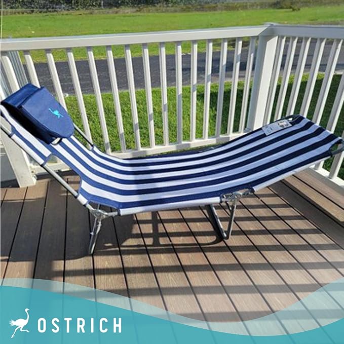 Ostrich Chaise Lounge Blue and White Striped