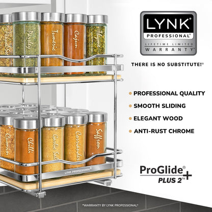 LYNK PROFESSIONAL® Pull Out Spice Rack Organizer for Inside Kitchen Cabinets - 4-1/4 inch Wide - Slide Out Drawer – Chrome Sliding Spice Cabinet Organization Shelf Racks - 2 Tier