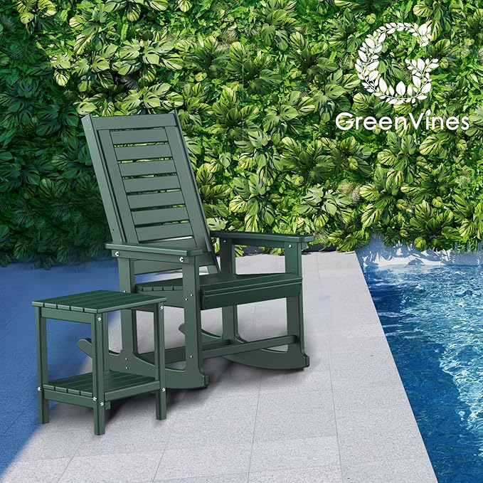 GREENVINES Outdoor Rocking Chairs | Set of 2 | Porch Rocker | HDPE Plastic | Forest | Oversized Rockers | High Back | Big & Tall | Ladder Back | for Patio Outside Backyard Balcony Garden