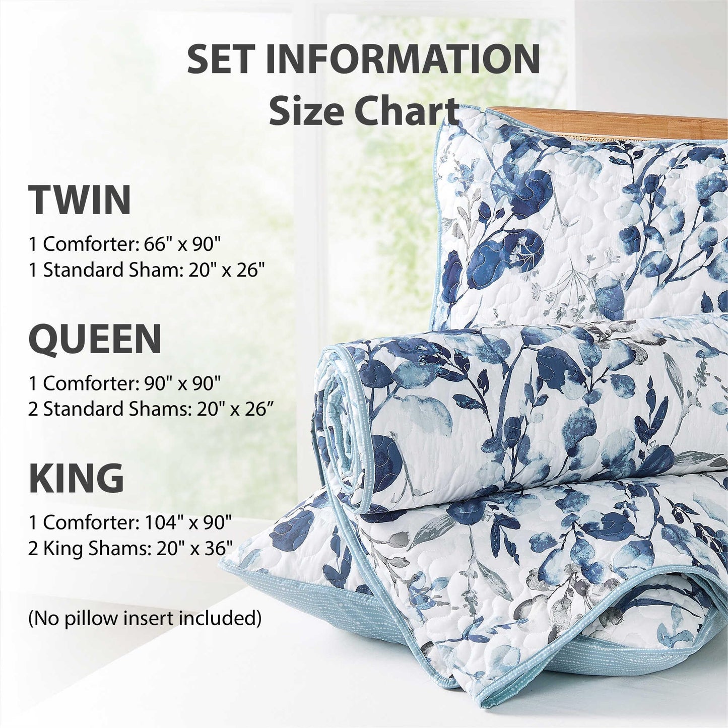 Regency Heights Quilt Set Quilted Bedspread Reversible Lightweight Floral Printed Oversized Quilted Bedding Set with Shams 2pc, Twin Size, Navy Blue