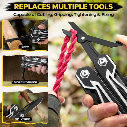 BIBURY Multitool, 21-in-1 Stainless Steel Pocket Tool with Scissors, Spring-Loaded Pliers with Sheath for Outdoor, Survival, Camping, Home Repair, Gifts for Men