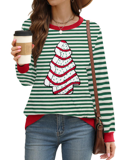 MAXIMGR Christmas Sweatshirts for Women Christmas Tree Graphic Sweatshirt Merry Christmas Shirts Xmas Holiday Pullover Tops Red