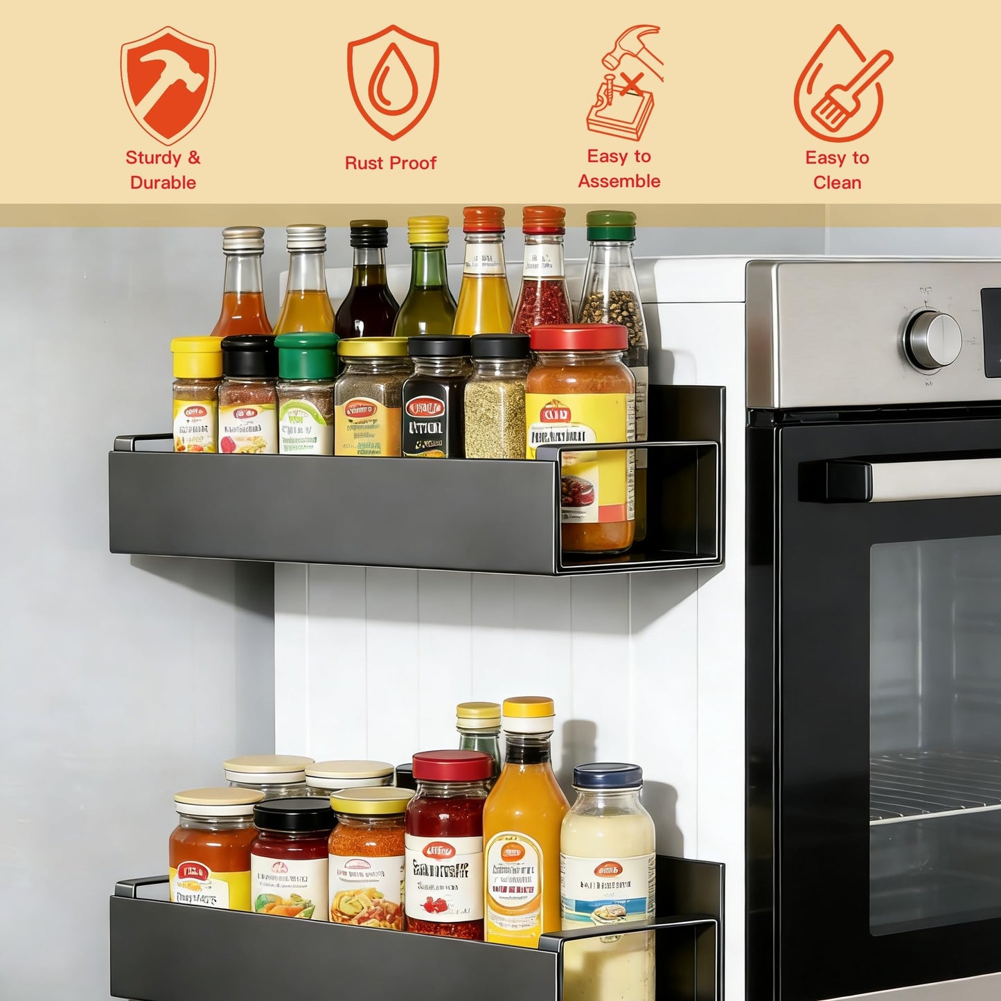 OSOVGO Magnetic Fridge Organizer, Spice Rack, Kitchen Organizers and Storage, Cabinet Organizer with Shelf, Pantry Organization for Countertop, Over the Door Storage with Detachable 2 Hooks