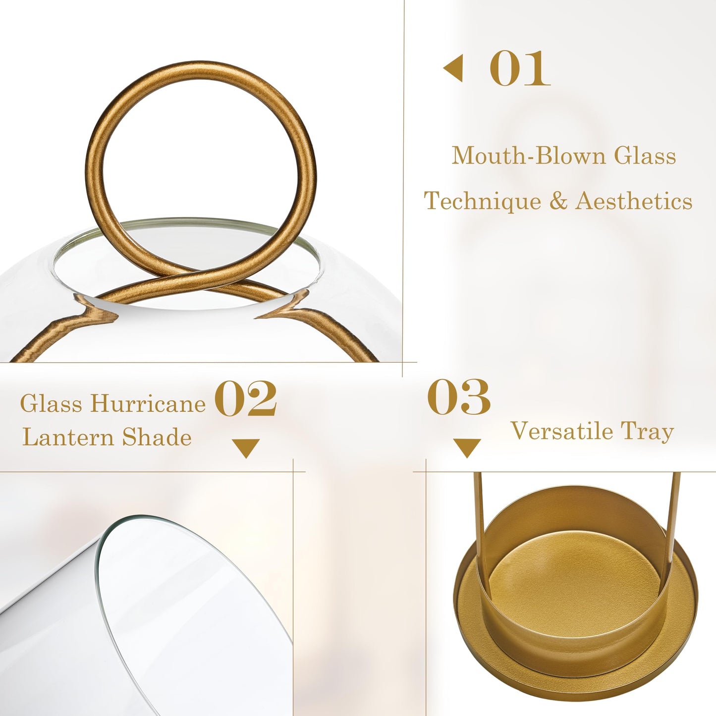 ECLSDL Hurricane Glass Candle Holders for Pillar Candles Set of 2 (5" & 4" Wide), Gold Metal Candlestick Holders, Modern Decorative Centerpiece Lanterns for Table Mantel Wedding Housewarming Gift