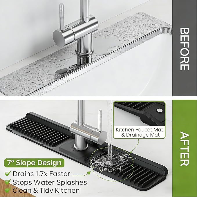 Silicone Faucet Mat for Kitchen Sink, Kitchen Sink Splash Guard Behind Faucet