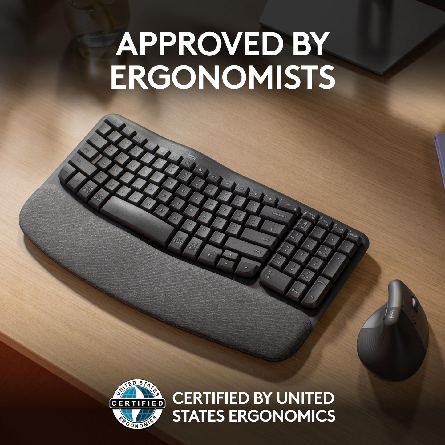 Logitech Wave Keys Wireless Ergonomic Keyboard with Cushioned Palm Rest, Comfortable Natural Typing, Easy-Switch, Bluetooth, Logi Bolt Receiver, for Multi-OS, Windows/Mac - Rose