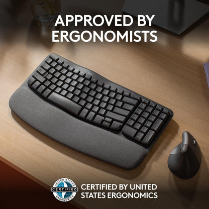 Logitech Wave Keys Wireless Ergonomic Keyboard with Cushioned Palm Rest, Comfortable Natural Typing, Easy-Switch, Bluetooth, Logi Bolt Receiver, for Multi-OS, Windows/Mac - Rose
