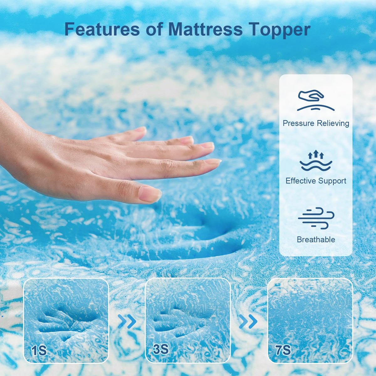 Bynex 2 Inch Gel Memory Foam Mattress Topper, King Size Cooling Bed Topper for Back Pain & Pressure Relief
