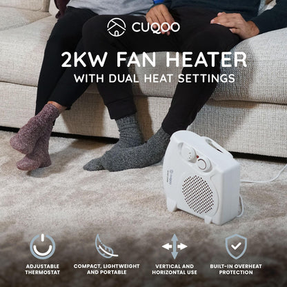 CUQOO Powerful 2KW Fan Heater with 2 Heat settings & Cool Function - Upright Electric Quiet Space Heater for Home with Variable Thermostat, Low Energy Usage