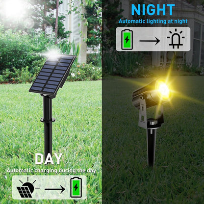 T-SUN 2W Solar Spotlights, IP65 Waterproof 9.8ft Cable Lenght 270° Angle Adjustable Auto On/Off with 2 Warm White Dual Spot Headlamp Garden Lamp Landscape Lamp for Tree,Patio, Yard, Garden