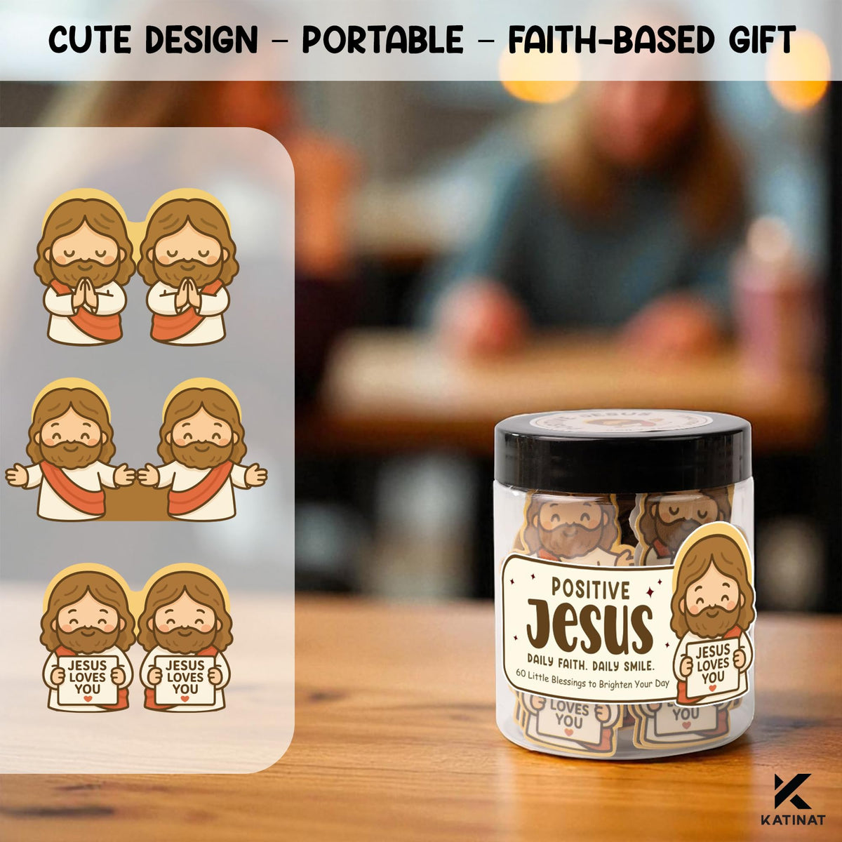 Positive Jesus Jar – 60 Funny Emotional Support Jesus, Christian Gifts for Women, Men, Friends, Teens, Tweens, Coworkers, Teachers, Birthday Gifts for Women, Men