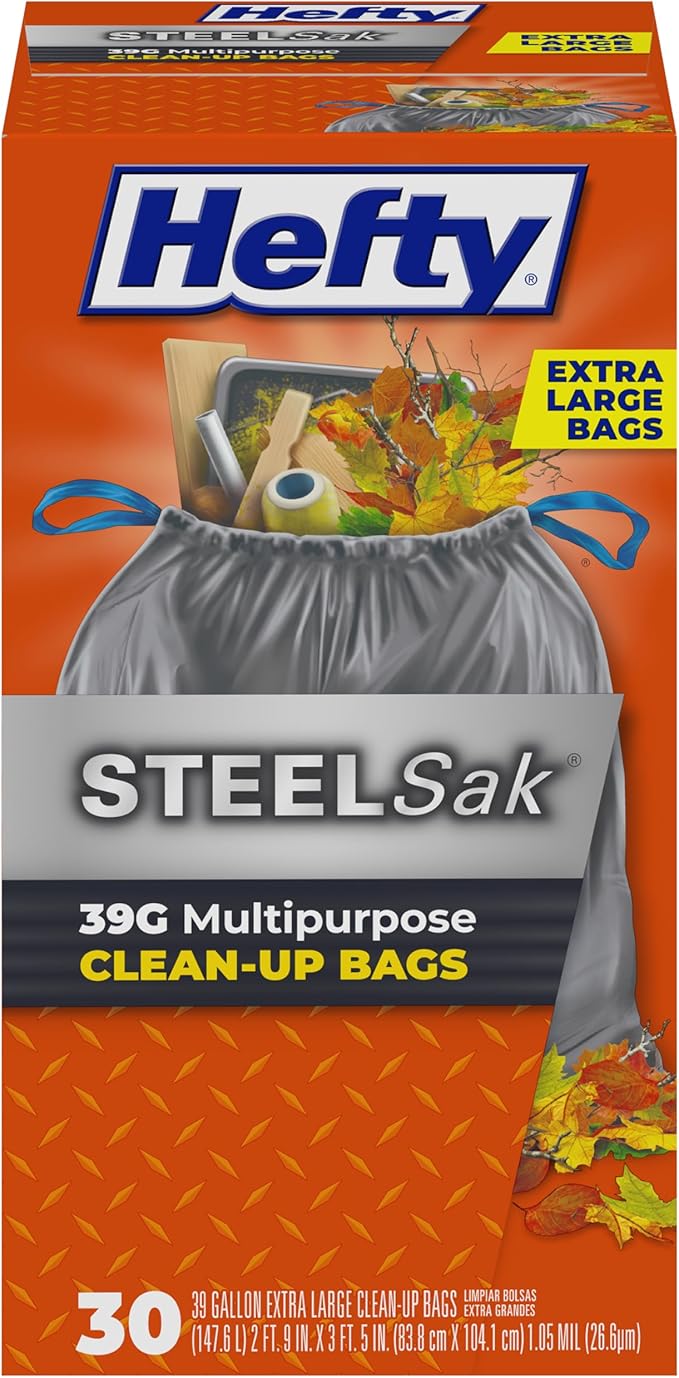 Hefty Steelsak Heavy Duty Large Trash Bags, 39 Gallon